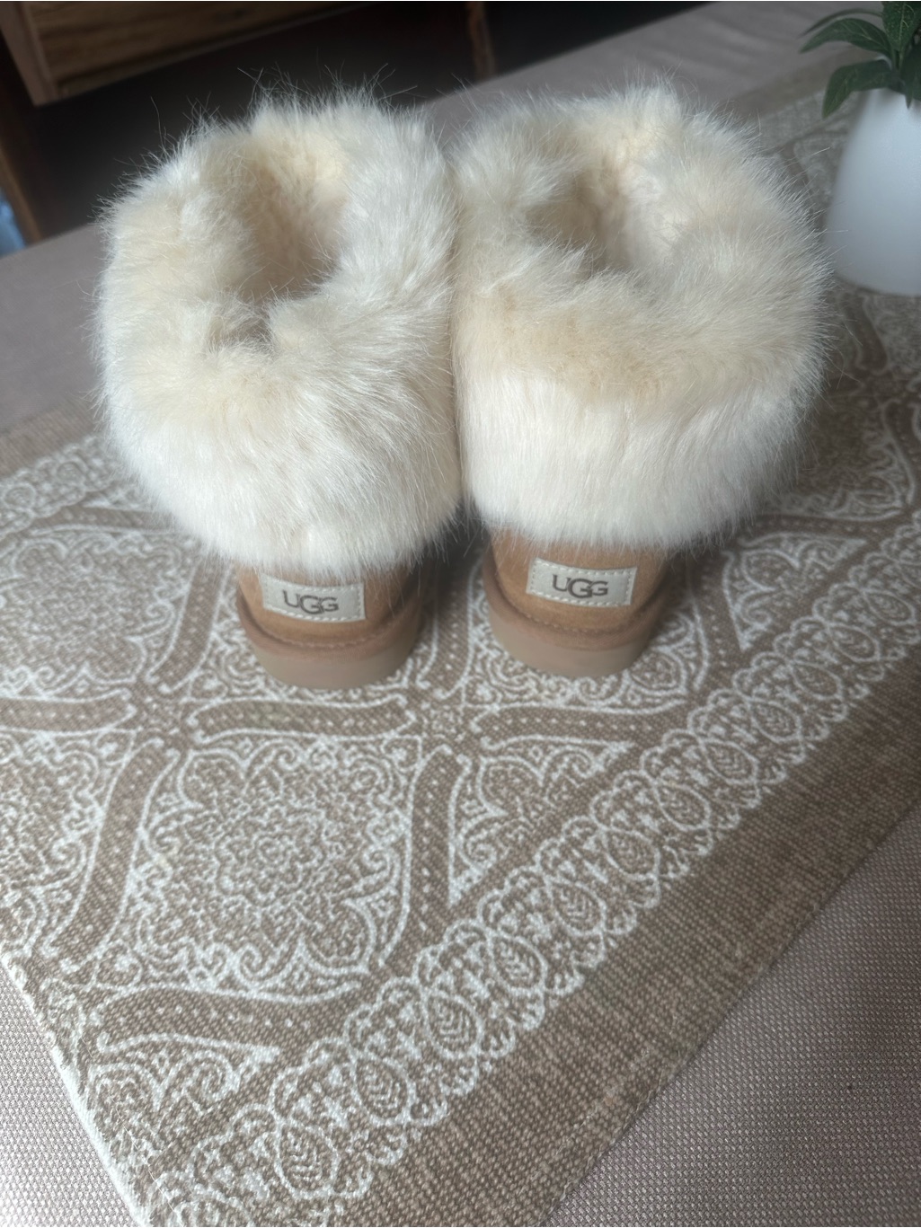 Ugg Women's Short Fur Cuff Boots In Cream And Tan